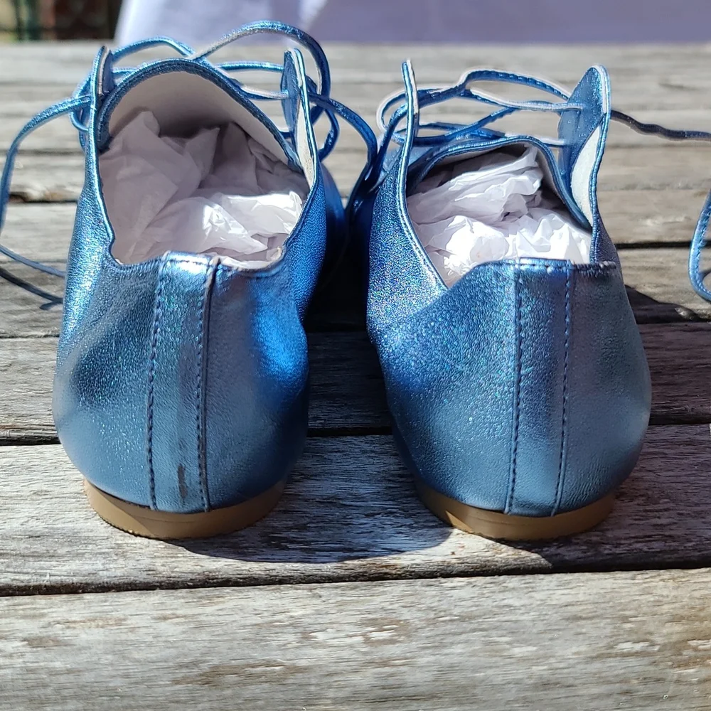 Candela metallic blue leather dance shoes, flats. - Picture 3 of 5